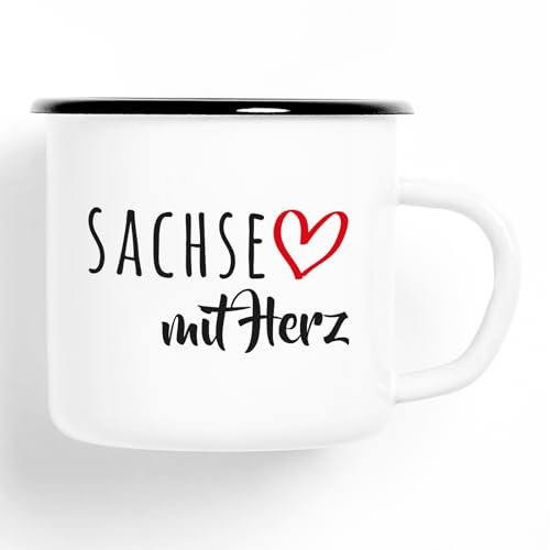 Huuraa Emaille Tasse Sachse mit Herz 300ml Vintage mit Motiv für die tollsten Menschen