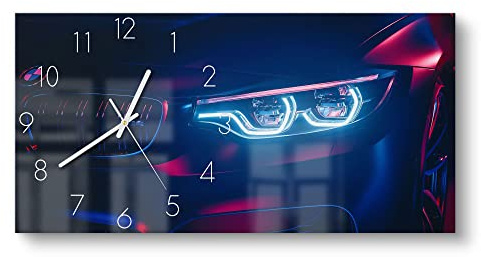 DEQORI Glasuhr | vertikal 60x30 cm | Motiv BWM Frontal Nahaufnahme | große XXL Design Uhr aus Glas | leise Wanduhr für Wohnzimmer & Küche | Moderne Hingucker Uhr für die Wand