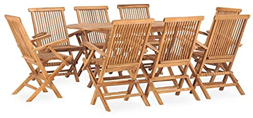 MOONAIRY 9-TLG. Garten-EssgruppeKlappbar, Esstisch Mit Stühlen, Gartenmöbel Set, Gartengarnitur, Möbelsets, Balkonmöbel Set, Esstisch-Set, Sitzgruppe, Massivholz Teak