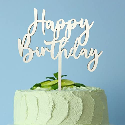Happy Birthday Cake Topper Geburtstag aus Holz, Kuchen Deko Torten Topper Geburtstag für Mädchen Jungen Frauen Mann Größe 16x 20cm
