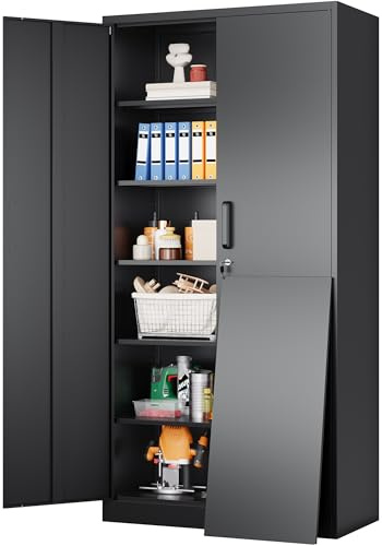 SISESOL Wide & Deep Metal Storage Cabinet with 2 Doors and 5 Adjustable Shelves,72x36x18 Garage Storage Cabinet,Tall Black Locking Metal Cabinets with Lock,Steel Locked Cabinets for Home,Office,Garage