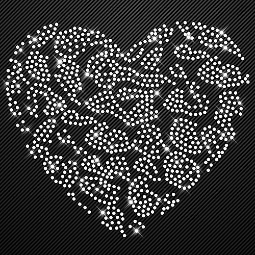 Glitzerdeals Bügelbild aus Strass Herz mit Leopardenmuster - 960 Strasssteine - ca. 200 x 180 mm - für Textilien mit hohem Baumwollanteil - Karneval, Kostüm, Geschenk