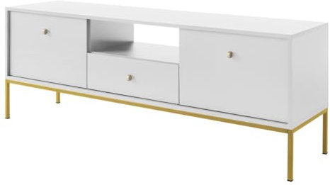 Mirjan24 TV Lowboard Leslin Gold LRTV154 mit Schublade und 2 Türen, B:154 x H:56 x T:39 cm, Fernsehschrank, Fernsehtisch, Unterschrank, TV Schrank, TV Tisch, TV Bank, TV Möbel (Weiß/Weiß + Gold)