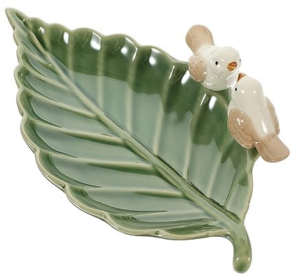 Hohopeti Los Pájaros Dejan El Plato Del Anillo Bandeja De Plato De Baratija Bandeja Organizadora De Tocador Plato De Arete Plato De Joyería Verde Cajas Medicinas Cerámica Accesorios Vajilla