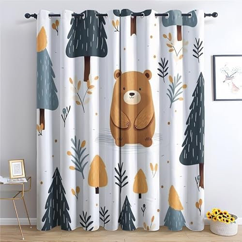 QEODAH Vorhänge Kinder Waldtiere Gardinen mit Ösen, Vorhang Blickdicht, Verdunklungsvorhänge, Schlafzimmer Wohnzimmer & Kinderzimmer Deko, Blackout Curtain 2er Set H 260 x B 140 cm