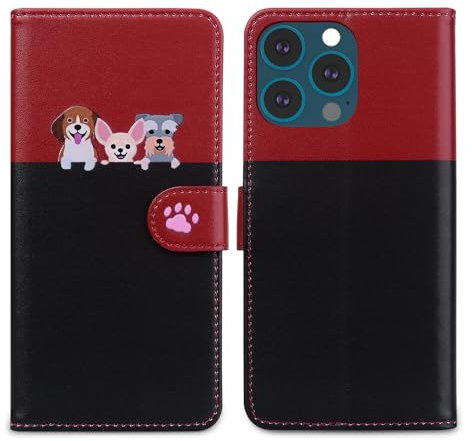 Nbziyoo Phone Case for iPhone 13 Pro Max,Cartoon Cats/Dogs Patterns Flip Wallet Case with Card Slots, Premium Magnetic PU Leather Cover Case for iPhone 13 Pro Max, Black