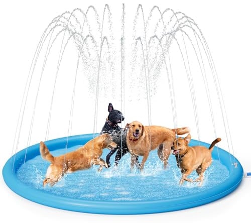 pecute Sprinkler Pad for Dogs & Kids-300cm, Thickened Dog Splash Mat Durable Children Water Play Toy Anti Slip, Inflatable Swimming Bathing Pool for Summer Outdoor Garden (Dia 118.11cm)