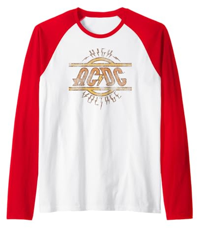 Official AC/DC High Voltage Logo Distressed Vintage Band Raglan Baseball Tee