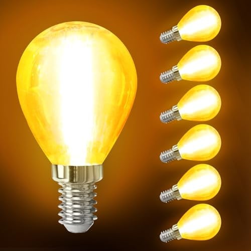 Aigostar E14 LED Bulb, 6W 660LM, 2200K Amber Warm White, 51W Equivalent Filament Vintage Small Edison Screw, Energy Saving Golf Ball Light 6-Pack