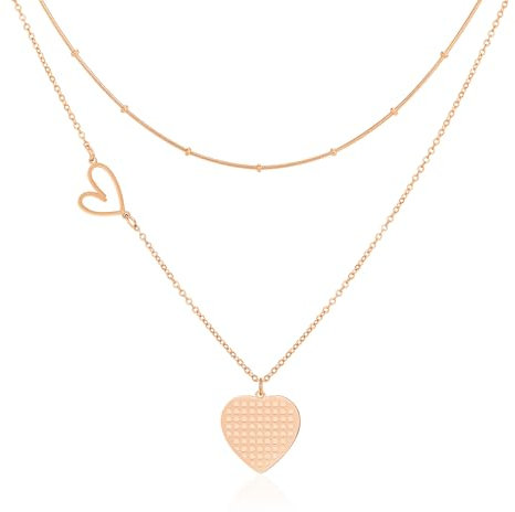 Linawe Heart Choker Pendant Necklace, Rose Gold Layered Necklaces for Women Trendy, Stainless Steel Stacked Necklace, Y2K Preppy Lover Jewellery Double Heart Chain Necklace