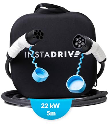INSTADRIVE Typ 2 auf Typ 2 Ladekabel für Elektroautos, 32A / 22kW / 3-Phasig / 5 Meter – zum Laden von E-Auto (EV) und Plug-in-Hybrid (PHEV) an Wallbox und Ladestationen – mit hochwertiger Tragetasche