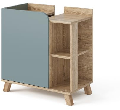 Vicco Waschbeckenunterschrank Karen, Sonoma/Blau-Grau, 60 x 65 cm mit Tür und offenen Fächern