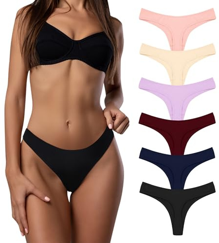Desanlapi String Tanga Femme Coton Lot de 6, sous-vêtements Femme Sexy Chic, Culotte Taille Basse Stretch Confortable, Sport Women Thong Underwear Hipster Brésilien Slip Multipack S-XL