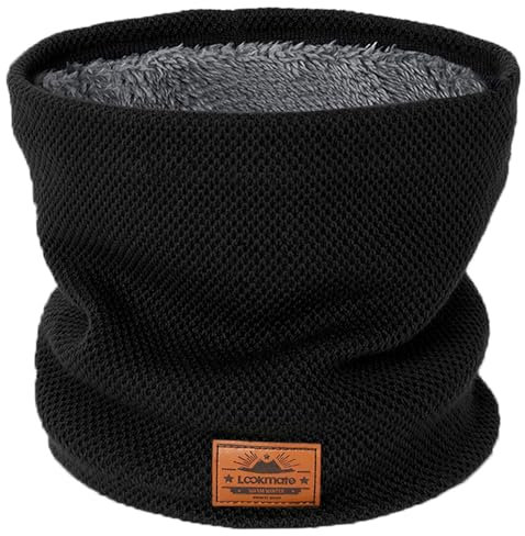 Winter Neck Warmer Double Thickened Scarf Fleece linging Snood Windproof and Dust Circle Loop Ski Riding Mask Men's/Women's Black
