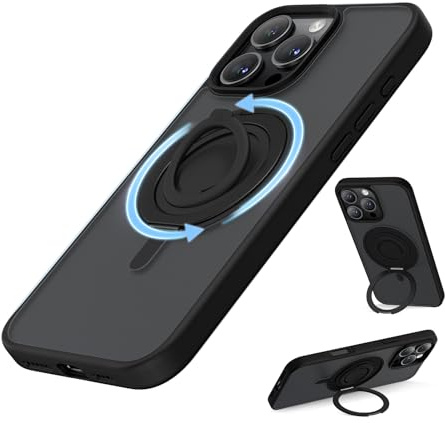 SURPHY Design for iPhone 16 Pro Max Case, with 360° Rotatable Magnetic Stand & Finger Ring, Frosted Phone Case for iPhone 16 Pro Max 6.9 inch 2024, Frosted Black