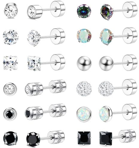 JeweBella 12 Pairs Medizinische Ohrstecker Set für Damen Herren Hypoallergen Chirurgenstahl Ohrringe Set Ohrstecker Silber Helix Piercing Ohr Ohrringe Set für Mehrere Ohrlöcher