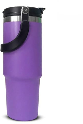 Sanda Purple Travel Mug with Handle 30oz 900ml Double Wall Stainless Steel Insulated Water Bottles Tumbler with Straw 2-in-1 Leakproof Lid for Cold and Hot Drinks Portable Travel Coffee Mug