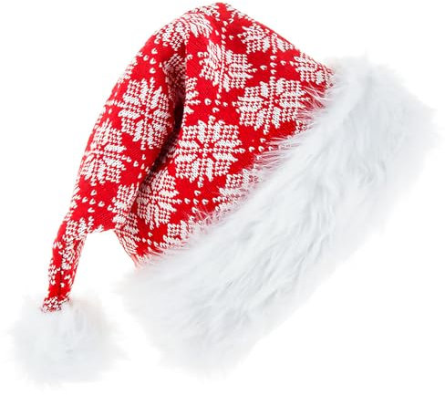 Alederways Weihnachtsmannmütze Weihnachtsmütze, Unisex Weihnachtsparty Hut für Erwachsene, samtweichem Plüsch klassische Pelz Xmas Hut (Rote Schneeflocke)