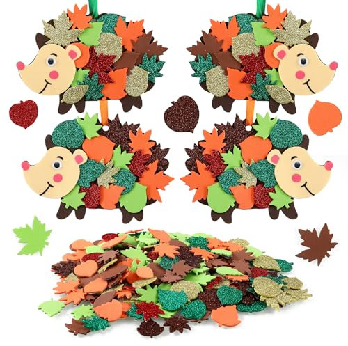 BUCOMTU 12 Igel Bastelsets für Kinder,Bastelset Herbst,Igel EVA-Schaumstoff Aufkleber,Kinder DIY Handwerksartikel-Set,Perfekt für Weihnachtstag und Herbstfeste