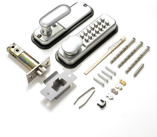 TSS Digital Door Lock, 14 Button Combination Door Lock with Holdback Feature. Weather Resistant Code Lock with 3-7 Digit Code Length. Supplied Complete with fixings. Keyless Door Lock, Silver