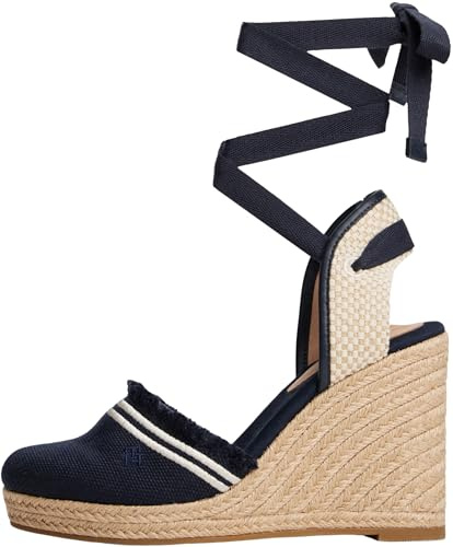 Tommy Hilfiger Donna Espadrillas Wedge Fringe Canvas con Tacco a Zeppa