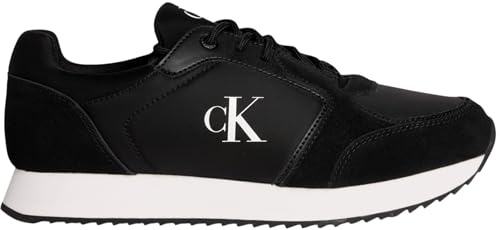 Calvin Klein Herren Runner Sneaker Retro Sock Lace Up mit Logo, Schwarz (Black/Bright White), 42