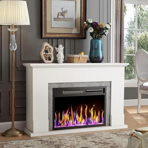 CUOZOVA Electric Fireplace Modern Electric Fireplace and Surround 23 inch Heating Insert Fireplaces with Timer and 12 Flame Colors and Remote Control 103x69x30cm