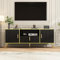 Sideboard, Schwarz-goldener Wellblechschrank, Sideboard mit 2 Türen und 1 Schublade, Stauraumschrank, Schrank mit 5 Metallfüßen, Anrichte mit offenem Stauraum,TV-Schrank, Wohnzimmer, Küche, Schlafzimm