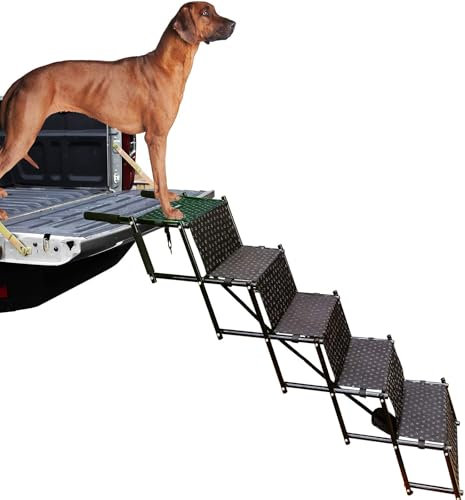 WUDLEP Verbesserte Hundetreppe, Metallrahmen, faltbar, bis 68 kg große Hundetreppe, leicht, tragbar, Haustierleiter, Rampe für Autos, SUVs und Hochbett, 5 Stufen