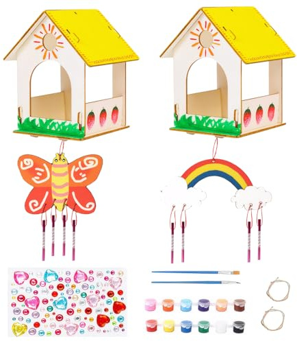 UICCVOKK 2 Stück Vogelhaus Bausatz Kinder, Vogelhaus Zum Bemalen, Bastelset Kinder ab 6 Jahre, Garten Birdhousepuzzle Machen Bausatz, Basteln & DIY Deko Bastelset