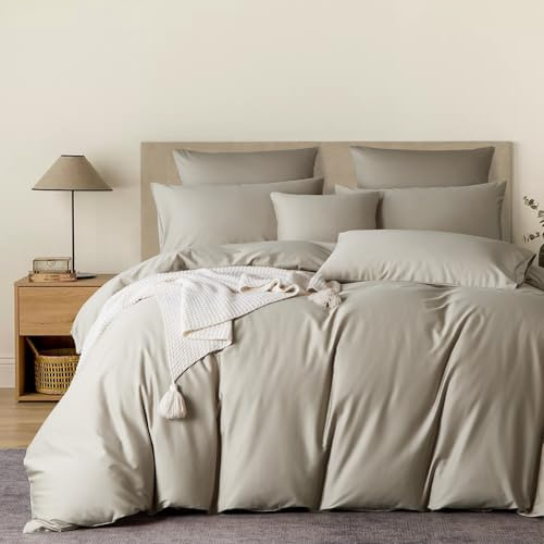 YASMENG Satin Bettwäsche 135x200 Beige 100% Langstapelige Baumwolle Kühlend Mako Satin Bettwäsche 135 x 200 Weich Seidig Atmungsaktiv Bettbezug Set 2teilig mit Reißverschluss und 80x80 cm Kissenbezug