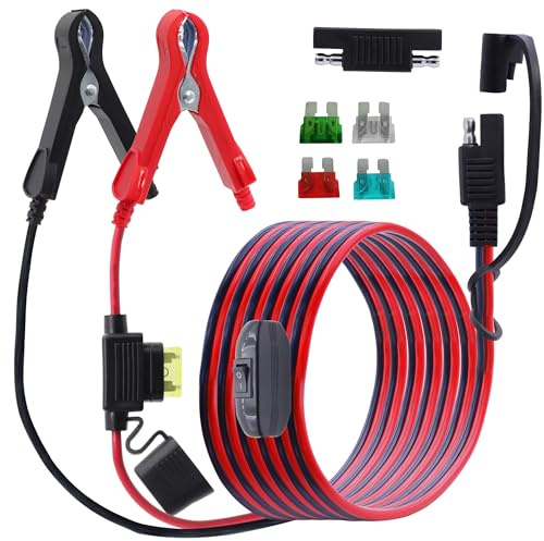LANMINGLEL SAE zu Batterie Alligator Klemme mit Schalter, 14AWG 12V 24V Batterie Krokodil Klemme zu SAE Verbindungskabel mit SAE Polaritätsumkehr Adapter für Motorräder, Autos, Solarladung(2M) B