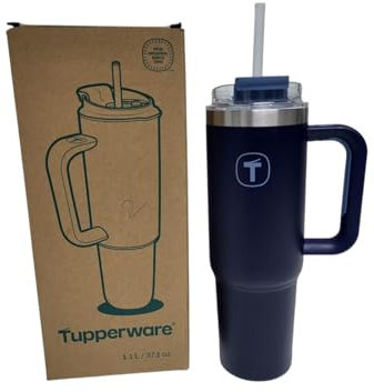 Tupperware Thermobecher big T Tumbler 1,1 l dunkelblau To go Kaffee Tee Becher hält kalt und warm