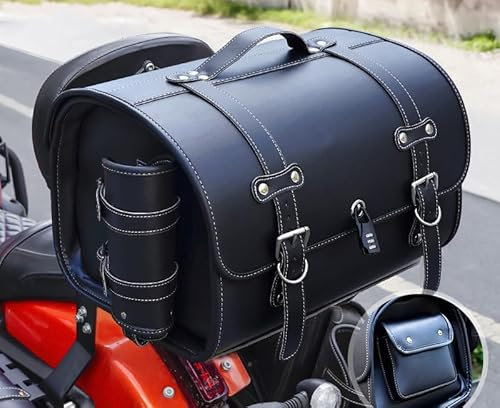 FXDSCA Motorrad Hecktasche für Harley Davidson X 500, Motorrad Satteltasche Leder Retro Motorradtasche, Große Kapazität Motorrad Gepäcktasche Outdoor Camping,F Black