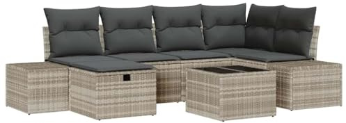 vidaXL Garten-Sofa-Set 7 pcs Hellgrau 55 x 62 x 69 cm Poly Rattan, Moderner modularer Sofa-Set, wetterfestes Lounge-Möbel, entspannender Gartenbereich, Flexible Rattan-Sitze