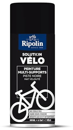 RIPOLIN, Solution Vélo, Aérosol Peinture, Finition Mate, Format Spray pour une application rapide, Ne coule pas, Riche en pigment, Résiste aux UV et conditions extérieures - Piste Noire - 400 ml