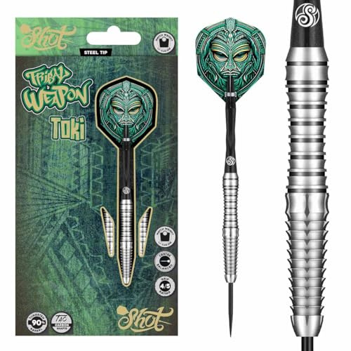 Shot! Tribal Weapon Toki Steeltip Darts-Set, 90% Wolfram, mittig gewichtet, professionelle Dartpfeile für Borsten-Dartscheibe, hergestellt in Neuseeland