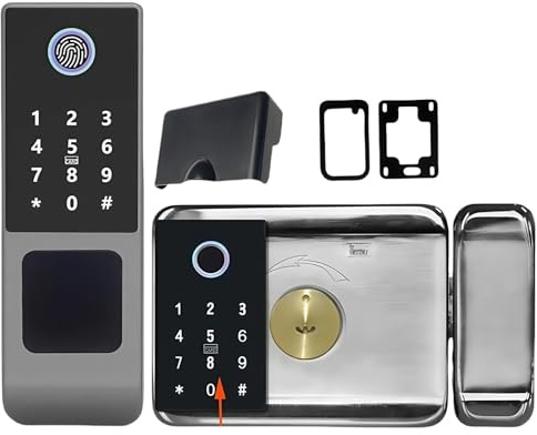 qmcfns Serrure connectée Tuya étanche, Double Face, avec Empreinte Digitale, for Portail extérieur, Mot de Passe numérique, Application à Distance, for la Maison(Tuya(Double Code))