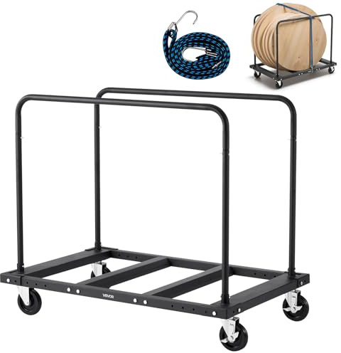 VEVOR Folding Table Cart, 1800LBS Heavy Duty Table Trolley with 5 Swivel Wheels, Drywall Dolly for Garage, Home, Warehouse, Party Event Hotel Furniture 10 Table Capacity, Black