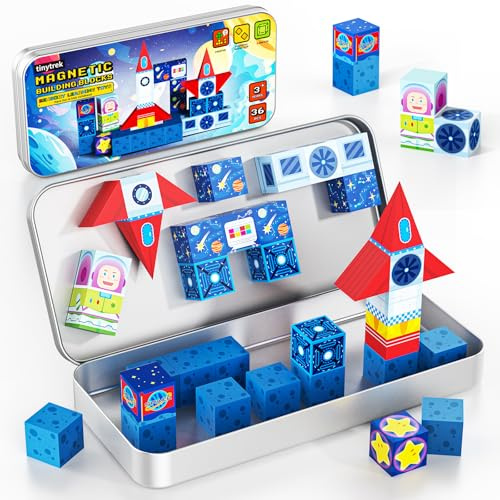 tinytrek Magnetische Bausteine Reisespielzeug für Kinder 36 Stück Tragbare Reise Mini-Magnetbausteine Sensorisches kreatives Spielzeug Unterricht Geschenk für Jungen und Mädchen ab 3 Jahren
