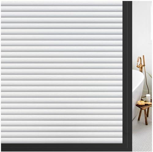 rabbitgoo Fensterfolie Blickdicht Jalousien Streifen Sichtschutz 60x200cm | Milchglasfolie Fenster Selbstklebend Streifenfolie Statisch Haftung Streifenmuster ohne Klebstoff Anti-UV für Büro Zuhause