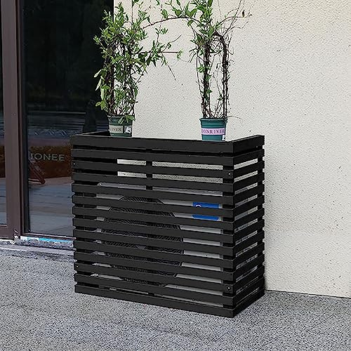 Abdeckung für Klimaanlagen für den Außenbereich, Massivholz, mit Blumenstütze, wetterfeste AC-Abdeckung, Schutz für mobile Klimaanlagen (Farbe: Schwarz)
