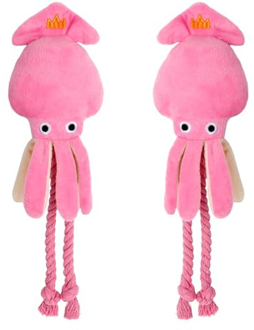 MOTIBACK Squeaky Octopus Dog Toy 2 Pack, No Stuffing Plush Dog Chew Toy with Cotton Rope Tentacles, Crinkle Sound Interactive Play Toys for Medium and Large Dogs