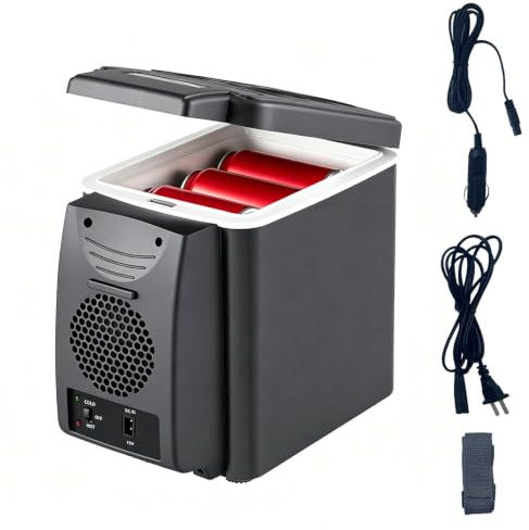Mini Nevera Eléctrica 6L Coche con Portavasos, Enfría y Calienta | 12V/220V Nevera Portátil para Coche, Camping y Oficina, Enfría Hasta 20°C Menos Que El Ambiente