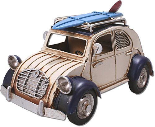 Unbekannt Metall Oldtimer Auto als Ente 20 cm, Creme-blau, Bilderrahmen, Spardose