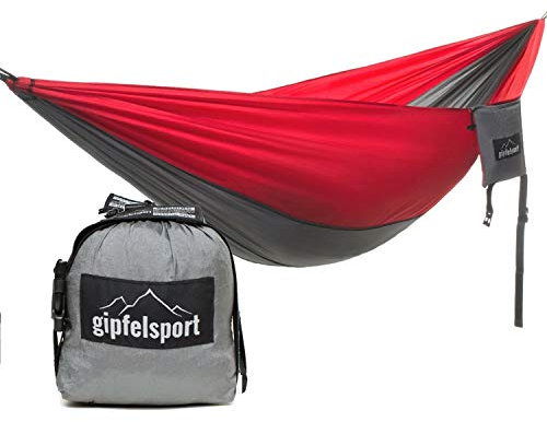 gipfelsport Ultraleicht Hängematte grau/rot Gurte