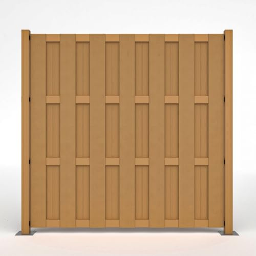 HORI WPC Lamellenzaun Komplettset - Moderner Sichtschutz für den Garten - Robuster & pflegeleichter Zaun mit einfacher Montage - 1x Quadratisch + 2x Pfosten zum aufschrauben Teak