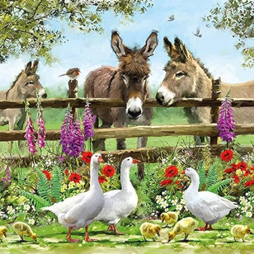 20 Servietten Tiere am Zaun als Tischdeko mit Tieren für den Frühling und Sommer 33x33cm