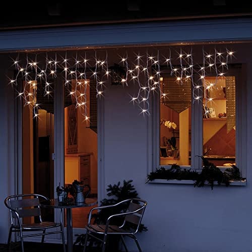 hellum LED Lichterkette Vorhang Außen, verlängerbar Lichtervorhang, Basis-Set, 1,9 * 0,6m 80 LEDs, Kabel weiß Weihnachtsbeleuchtung, Zuleitung + Netzteil nicht enthalten < 59 Lumen, Party 555400