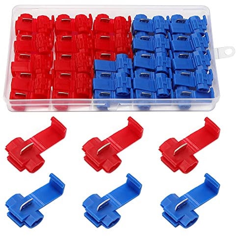 YIXISI 50 Pezzi Connettori Scotch, Connettore Rapido Filo Serratura Scozzese, Connettore Diramazione Rapido per Auto Moto Collegamento Filo (25 Pezzi Rosso, 25 Pezzi Blu)